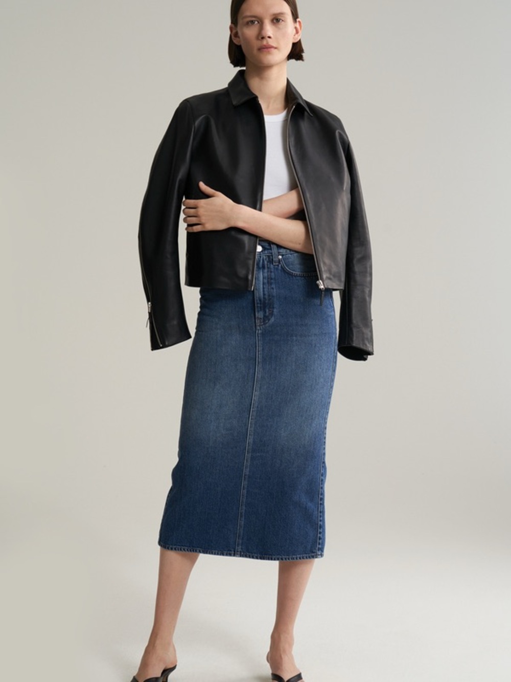 Toteme Blue Denim Bitti Skirt Midi Fitted Jean Skirt Fall Luxury Size Small